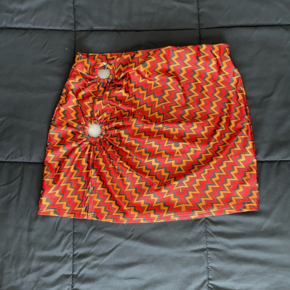 Urban Outfitters Red and Yellow Zigzag Mini Skirt